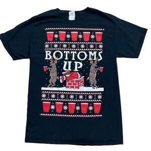 Bottoms Up Ugly Christmas Humor shirt Red solo cups Reindeer Santa’s Bottom Med